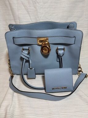 Michael Kors Light Blue Leather Satchel with Gold Hardware